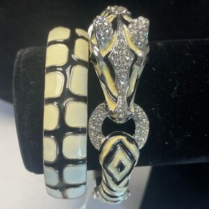 Black and White Hinge Bangle Bracelets - Zebra and Animal Print